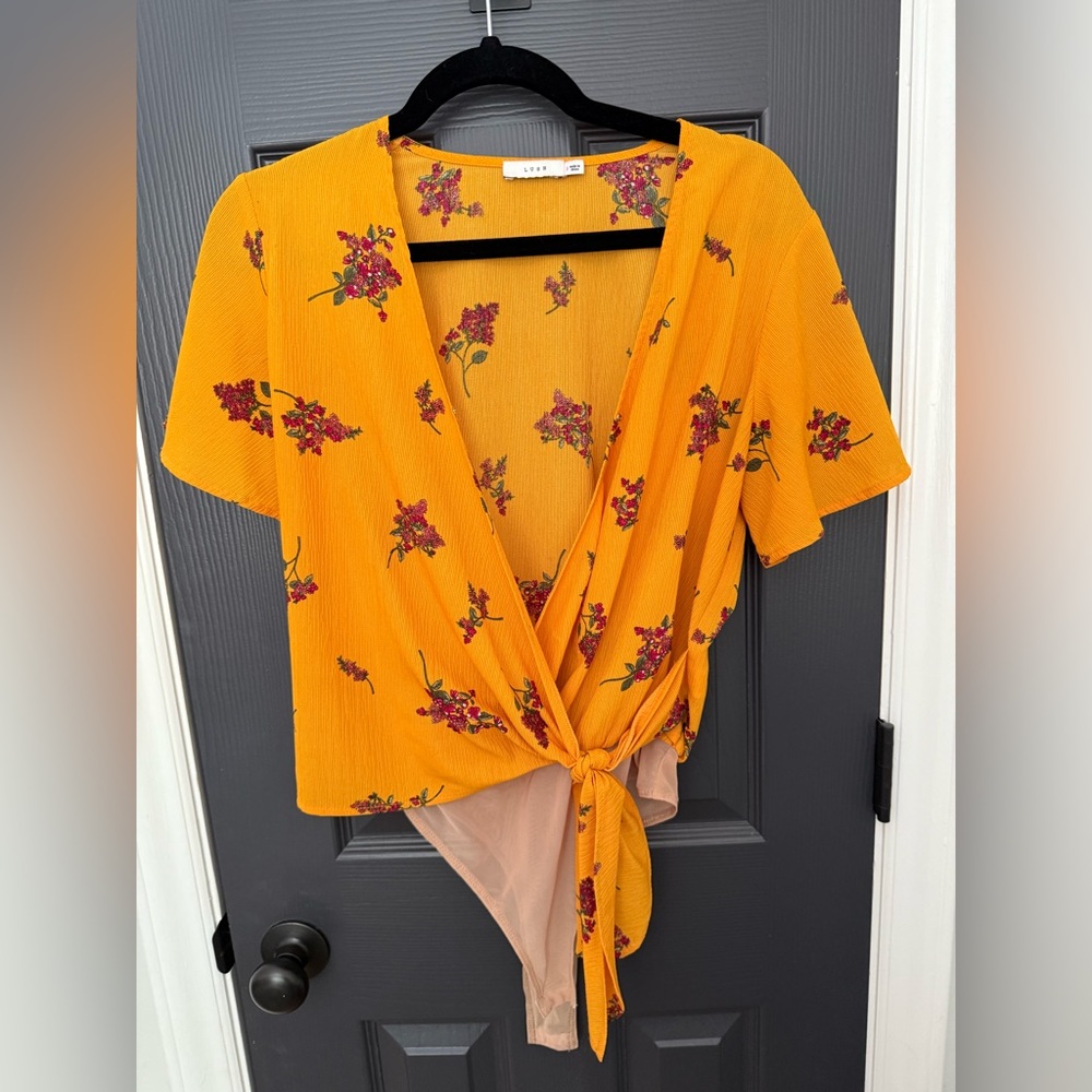 Lush | Mustard Yellow Floral Front-Tie Bodysuit